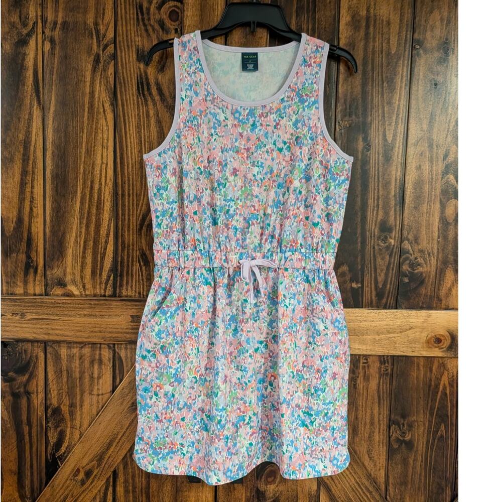 Tek Gear womens sz Medium tank sleeveless summer dress tie waist pockets EUC